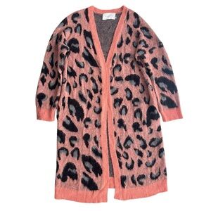 Mustard Seed Womens S Pink Blk Leopard Print Open Duster Sweater Cardigan S15404